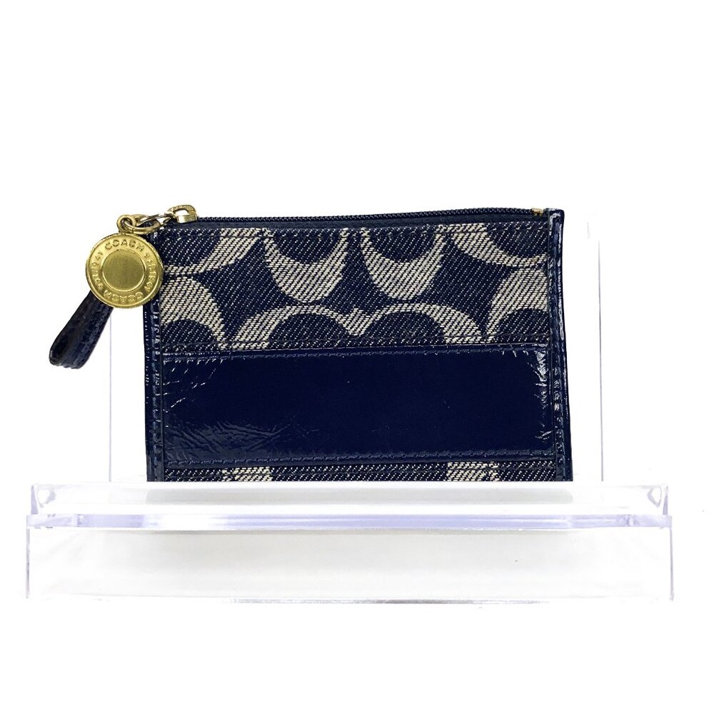 COACH Signature Mini Card Case Holder w/Key Ring